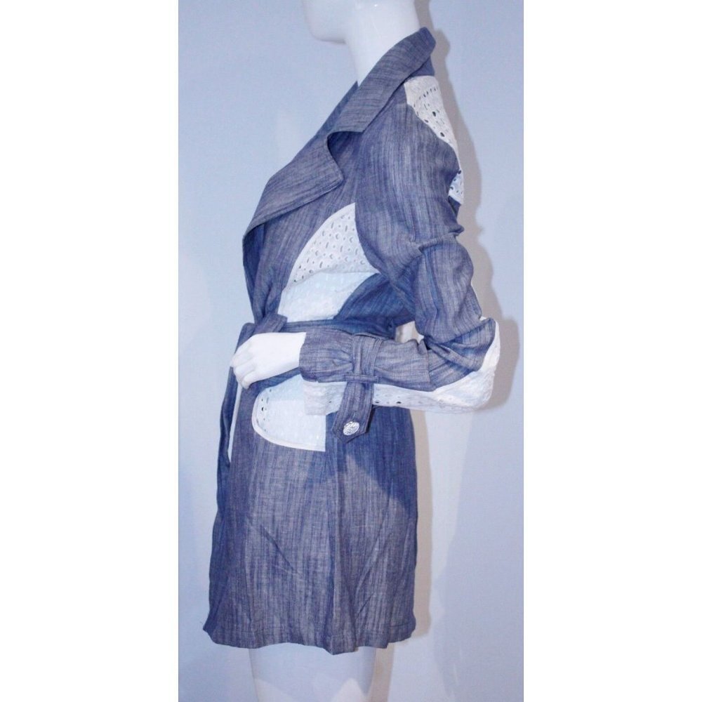 PENCEY Trench LIGHTWEIGHT Jacket COTTON Belted EYELIT Blue WHITE Panels ( 4 ) - Picture 4 of 4